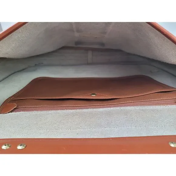 VTG Dooney & Bourke Large Equestrian Flap Bag Briefcase in Bone & British Tan - Picture 8 of 11